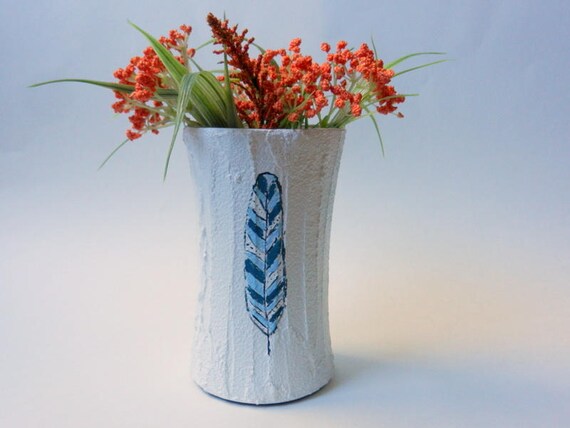 White Feather Vase Painted Feather Abstract Feather One Etsy