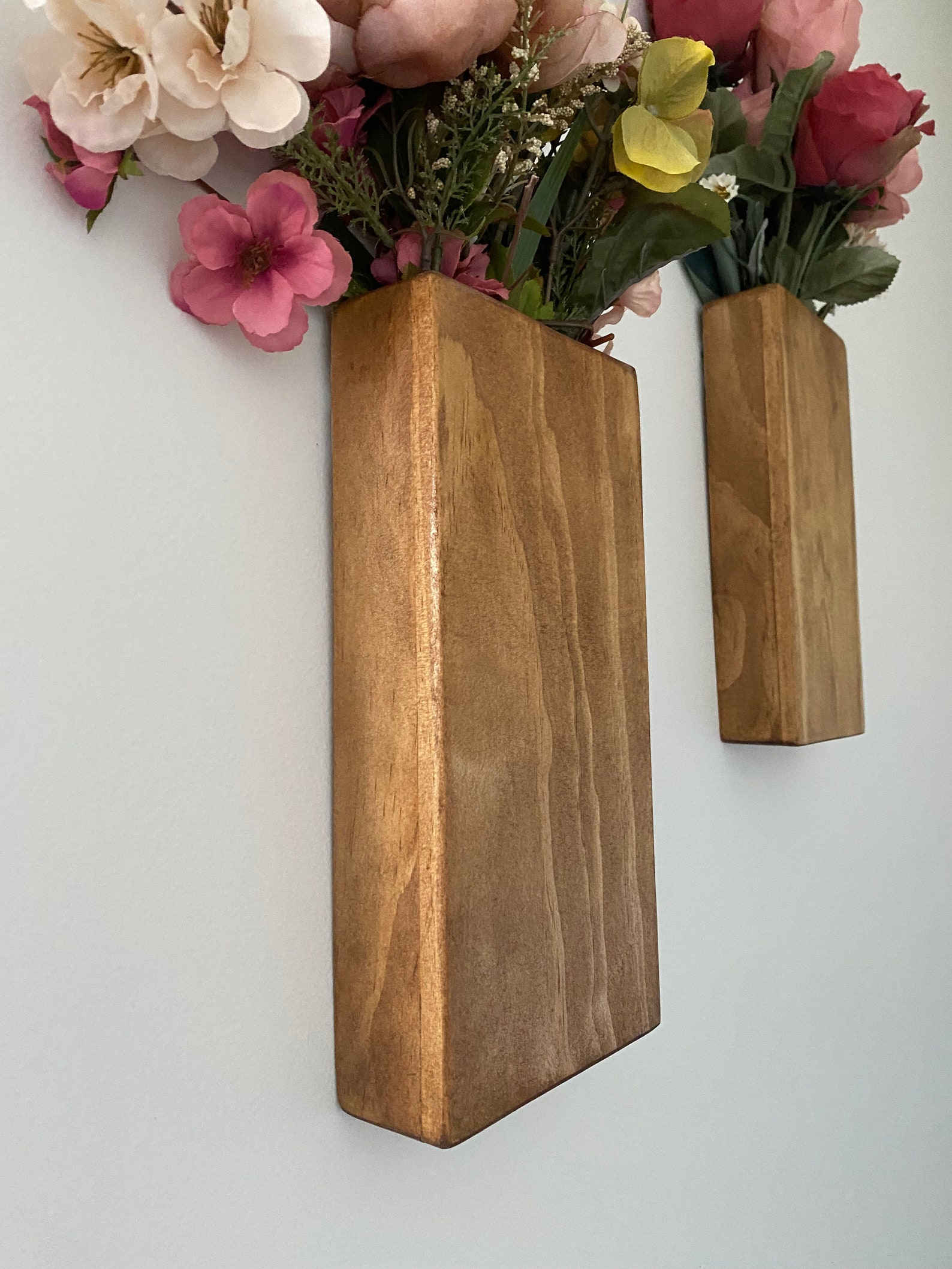 Set of 2 Wood Wall Pocket Vase / Wall Flower Holder / Flower Etsy