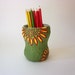 Flowers Pencil Holder Whimsical Blooms Glass and Stucco Pen Cup