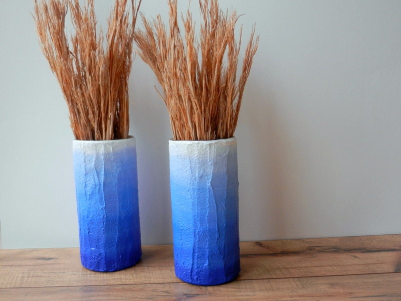 Pair of beachy vases / Blue ombre Vases / blue home decor / Etsy