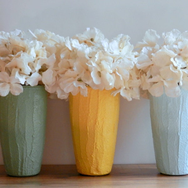 Trio of Vases / Instant collection / Pastel Home Decor / set of 3 / yellow, green, and blue vases