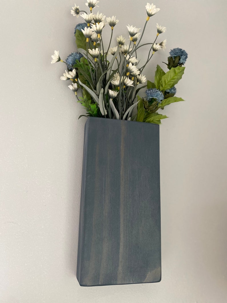 Wood Wall Pocket Vase / Slate Grey Blue Wall Flower Holder / Etsy