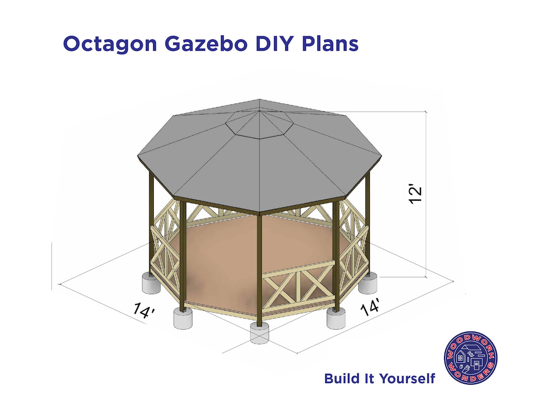 14x14 Octagon Gazebo DIY Build Plans – Garden Gazebo Blueprint (PDF) - Etsy