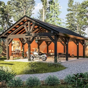 20x30 Pavilion Plans DIY – Heavy Timber Pavilion, Gable Roof, Step-by-Step Build Guide PDF