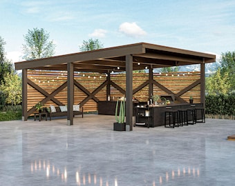 22x22 Pavilion DIY Plans | Single Slope Roof Detailed Building Plans & Construction Drawings
