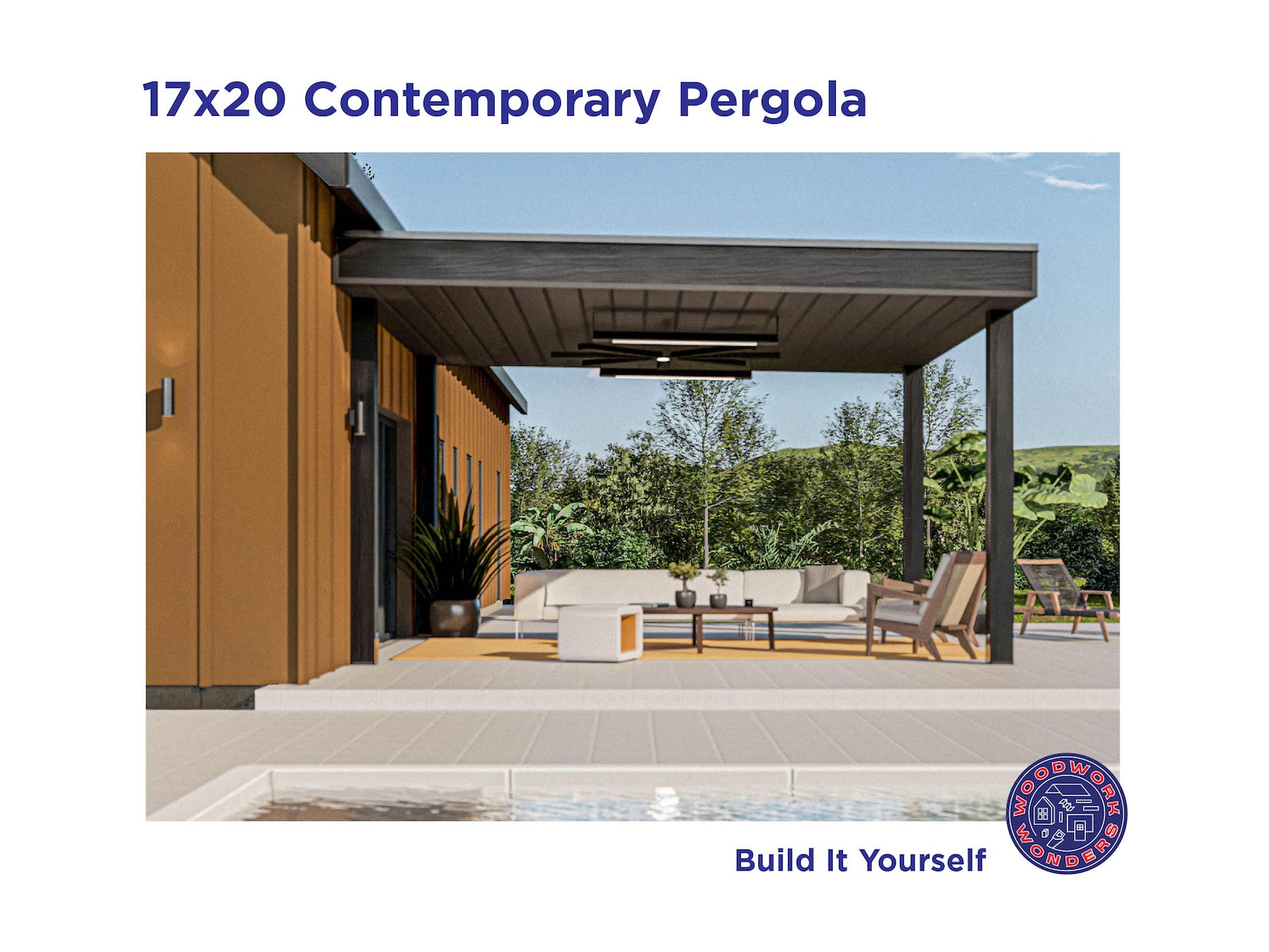 Patio Cover Plans – Modern Pool Pavilion With Flat Roof, Step by Step ...