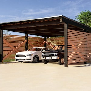 22x22 Carport Plans, Modern Pavilion DIY Building Plans & Detailed Construction Drawings