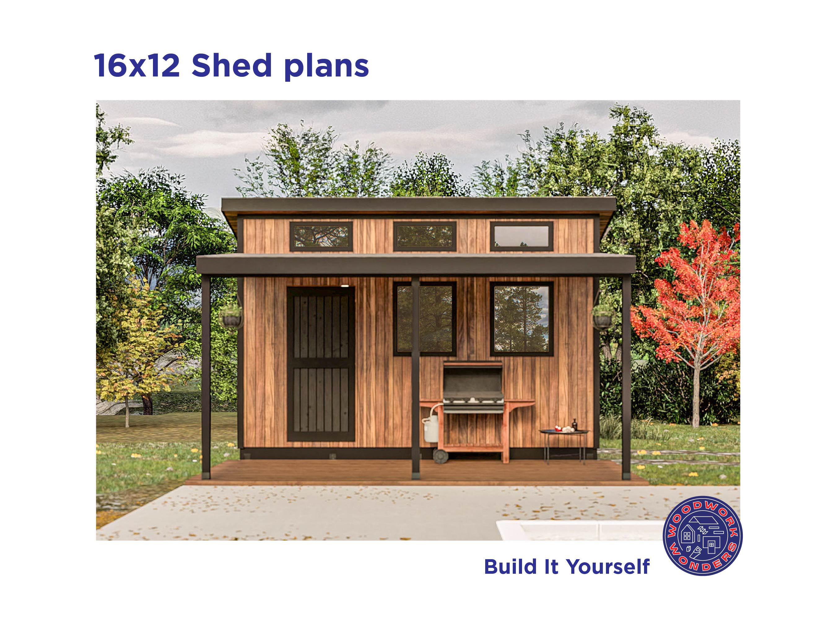 Modern Shed Plans 16x12 Ft With Covered Porch – DIY Woodworking Build ...