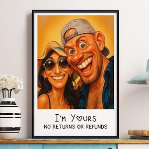 Custom Funny Caricature Portrait from Photo, Caricature Wall Art Couples, Funny Gift for Couples, Hilarious Art for Anniversary