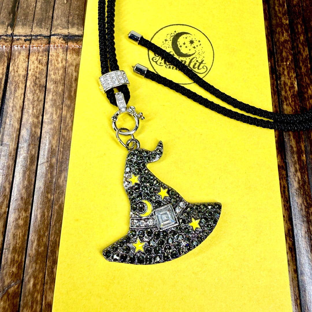 Witch Hat & Skull Rhinestone Necklace – Sparkling Gothic Witchy Pendant ...