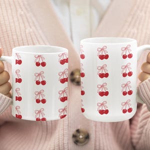Cherry Blossom Mug, Cherry Mug, Cheerful Cup, Cute Gift for Mug Lovers, Kitchen Decor, Red and white Mug, Ceramic Mug, Fruity mug