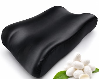 100% Mulberry Silk Beauty Pillow, Memory Foam Side Sleeper Pillow, Anti-Wrinkle Neck Support, Silk Pillowcase