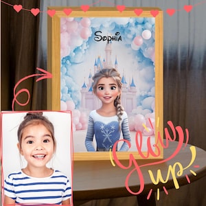 Personalisiertes Elsa Porträt | Mach dein Foto zum Prinzessin-Cartoon LED Portrait | Custom Light Portrait | Geburtstagsgeschenk für Mädchen