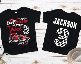 Can't Catch Me Im Three - 3rd Birthday Race Car Shirt, Pit Crew Shirt, 3nd Birthday Boy Shirt, Mommy and Me, Matching Family Birthday Tees