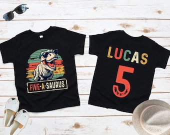 Camiseta de cumpleaños de Five A Saurus, niño de 5.º cumpleaños, camiseta de cumpleaños de dinosaurio Fiveasaurus, camiseta de cumpleaños de dinosaurio, camiseta de cumpleaños de Dino Saurus