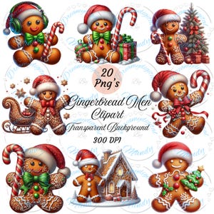 20 Gingerbread Men Clipart ,Christmas clipart, Festive Cookie Graphics, Holiday Printables, Commercial Use, Digital Download