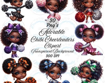 30 Cheerleaders Clipart, colourful Designs, Cheerleader Girls Clipart bundle,  Cute Cheerleader Girls, Cheer Squad Illustrations, PNG files