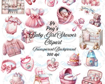 84 Baby Girl shower Clipart bundle, It's a girl png files, Pink baby shower png, gender reveal party, girl baby birthday PNG, Commercial use