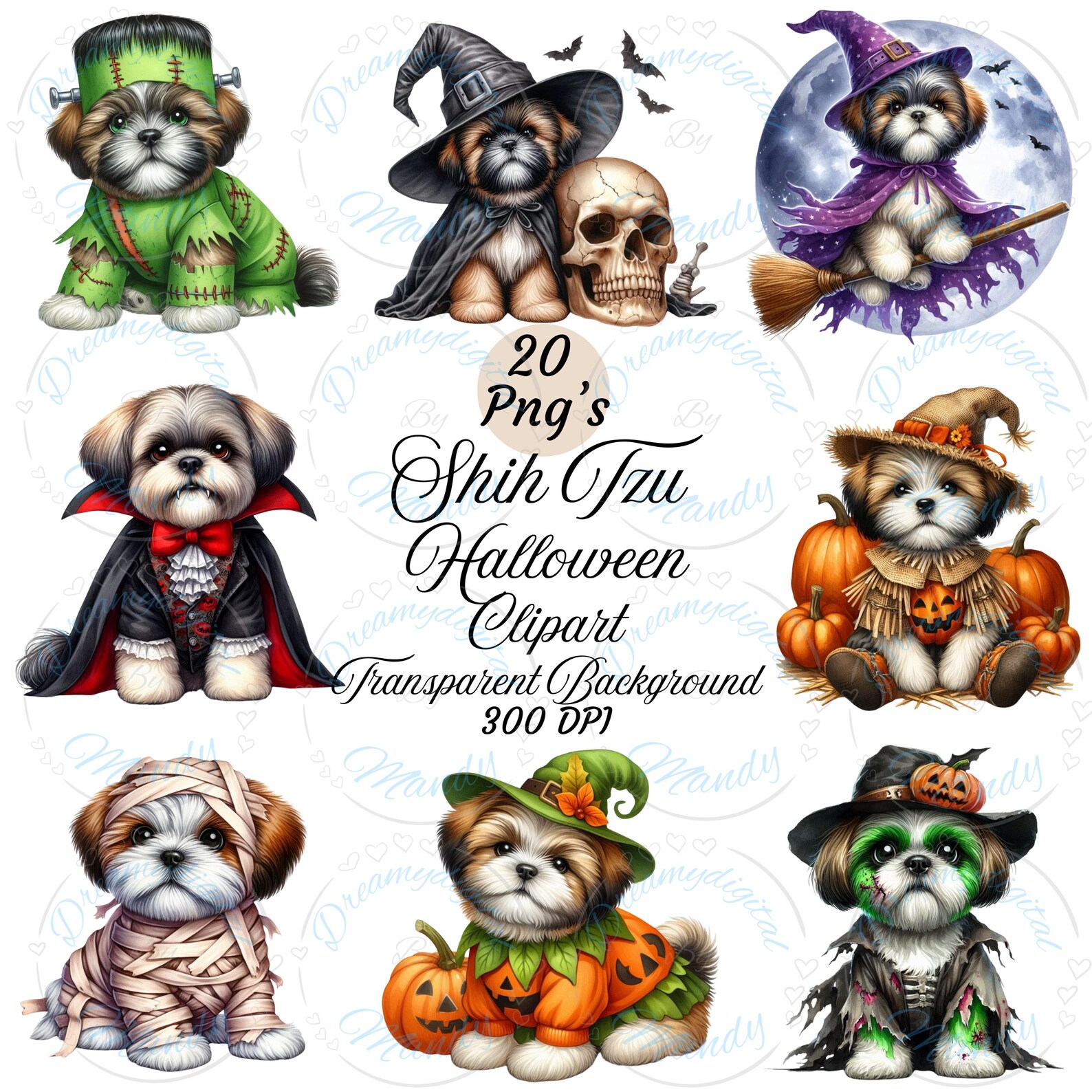 20 Shih Tzu Halloween Clipart | Halloween Dog Clipart | Cute Shih Tzu ...