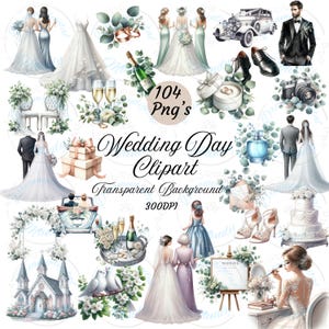 Paquete de 104 imágenes prediseñadas del día de la boda, invitaciones PNG de boda, elementos de boda, lugar de celebración de la boda, diseño de arte minimalista, archivos PNG de descarga instantánea.