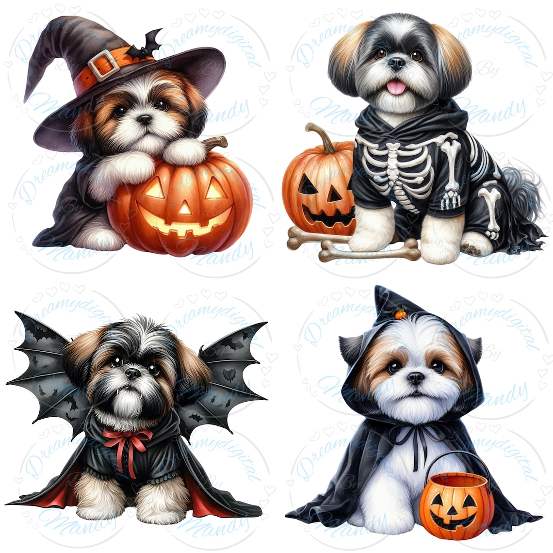 20 Shih Tzu Halloween Clipart | Halloween Dog Clipart | Cute Shih Tzu ...