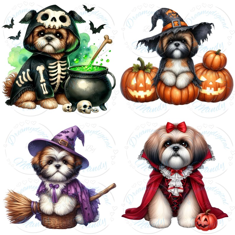 20 Shih Tzu Halloween Clipart | Halloween Dog Clipart | Cute Shih Tzu ...