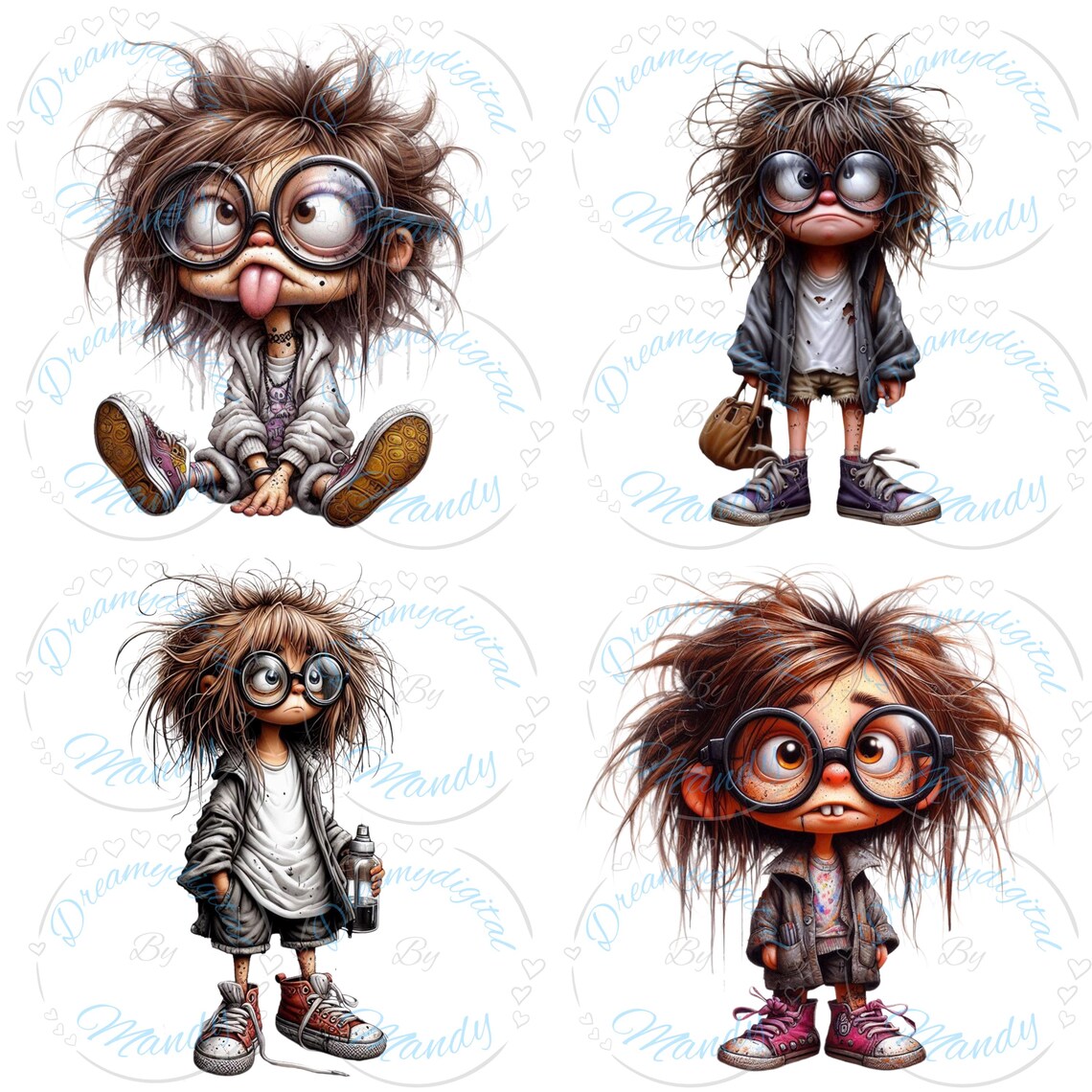 24 Quirky Girls Clipart Funny Girl With Bedraggled Hair Glasses 
