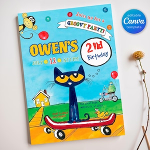 printable Pete the Cat Birthday Party Invitation, Editable Pete the Cat Invite, Party Invite Template, boy girl birthday