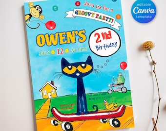 printable Pete the Cat Birthday Party Invitation, Editable Pete the Cat Invite, Party Invite Template, boy girl birthday