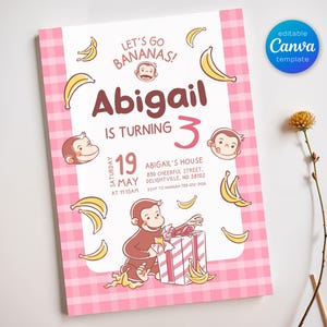 Curious George Geburtstagseinladung, Affeneinladung, Curious George Party, Junge 1.2.3