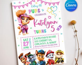Printable Paw-ty Editable Invitation, puppies Birthday Invite boy girl, puppy party, Instant Download, paw kids Birthday Invite template
