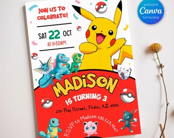 Printable Birthday Invitation, b-day invite, editable invitation, anime birthday invite, Instant Download
