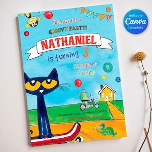 printable Pete the Cat Birthday Party Invitation, Editable Pete the Cat Invite, Party Invite Template, boy girl birthday