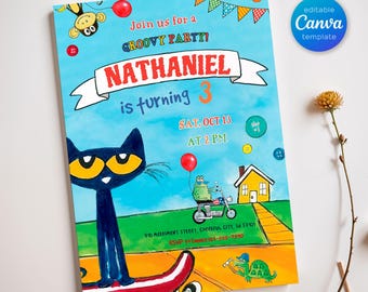printable Pete the Cat Birthday Party Invitation, Editable Pete the Cat Invite, Party Invite Template, boy girl birthday