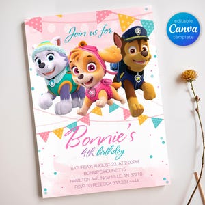 Invitación editable imprimible de Paw-ty, invitación de cumpleaños de cachorros para niño y niña, fiesta de cachorros, descarga instantánea, plantilla de invitación de cumpleaños de Paw Kids