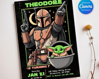 Printable Boy Girl Birthday Invitation | mandalorian birthday invite | editable invitation | Instant Download | star wars birthday party