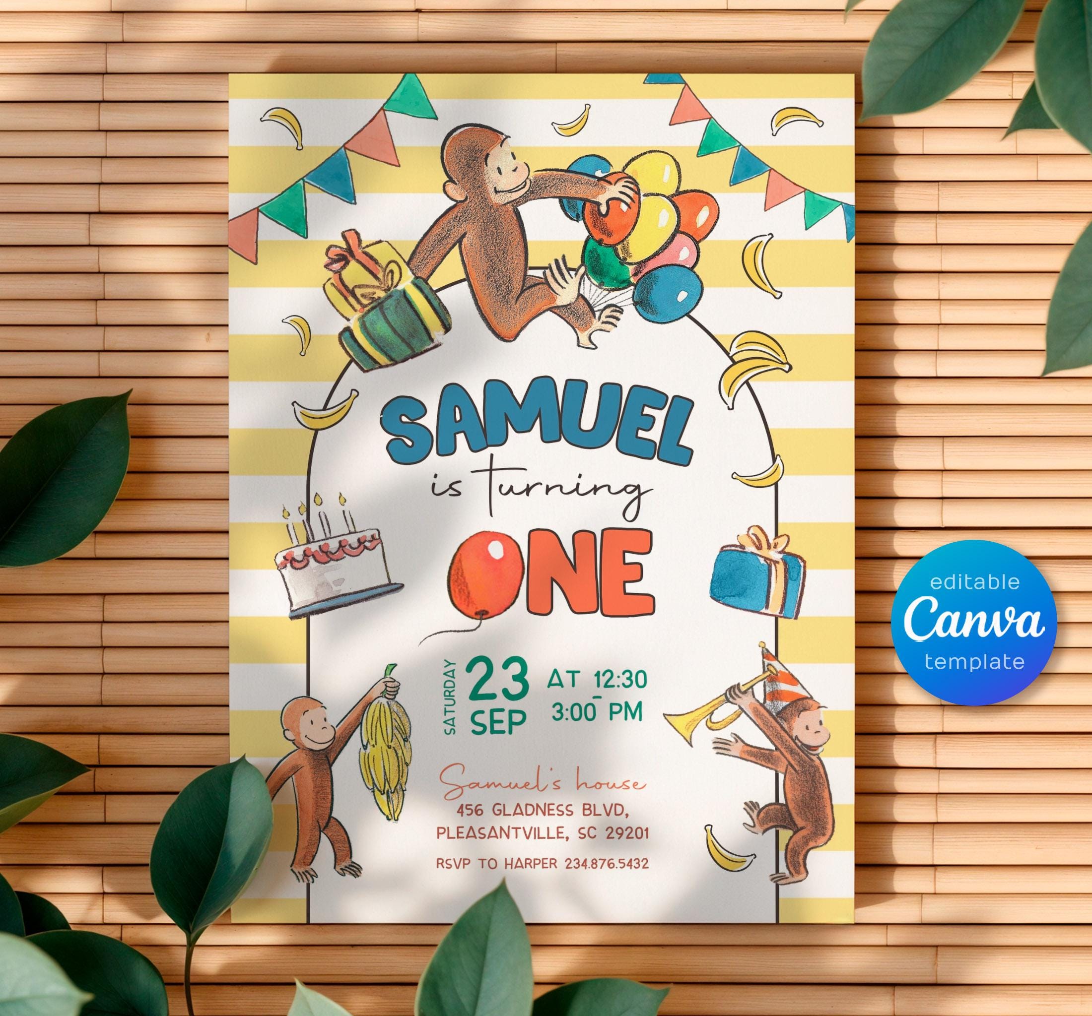 George Michael Invitation Curious George Birthday Invitation, Printable Monkey Invite, Ape Invite ...