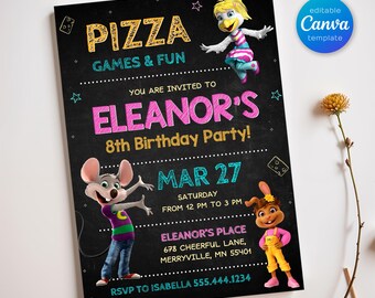 Chuck-E-Cheese Editable Invitation, Printable Birthday Invite, mouse invitation, Instant Download, Birthday Invite template