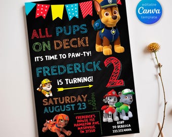 Printable Paw-ty Editable Invitation, puppies Birthday Invite boy girl, puppy party, Instant Download, paw kids Birthday Invite template