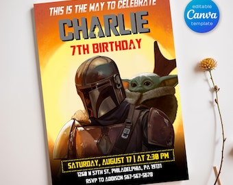 Mandalorian Birthday Invitation, This Is the Way Join Us to Celebrate Invite, Grogu Starry Space Boy Party Template