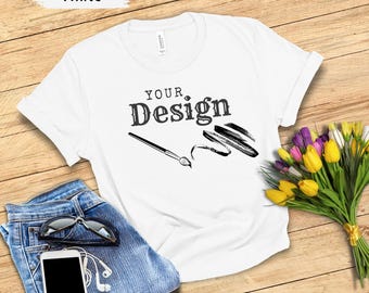 White Bella Canvas 3001 T-shirt Mockup Flat Lay Tee Mockup 3001 Bella Canvas Flatlay Shirt Mockup Sublimation JPG Digital Download