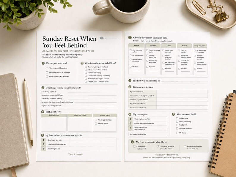 Sunday Reset Checklist, ADHD Friendly Weekly Planner, Printable Home and Self-Care Routine image 2