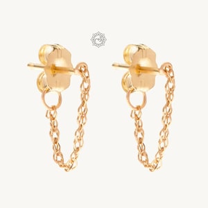 Orecchini a catena, orecchini a cerchio piccoli a catena singola in oro massiccio 14k, orecchini a cerchio minimalisti Huggie, orecchini semplici per tutti i giorni, orecchini pendenti