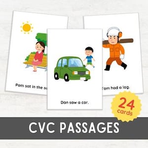 24 CVC Passagen Bildkarten | Lesefluss-Übung für Frühleser | Homeschool druckbare Montessori inspiriert