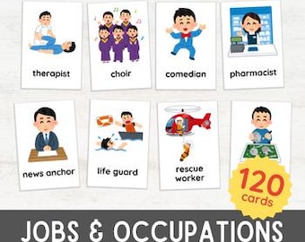 120 JOBS & OCCUPATIONS Flash Cards | Profession Community Helpers Career Vocabulary Learning for Kids | Montessori Inspired Printable