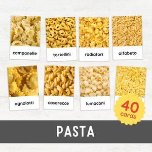 40 PASTA Flash Cards | Food Italian Vocabulary Homeschool Materials 3 Part Nomenclature | Montessori Inspired Printable Real Pictures