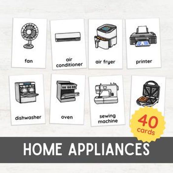 40 ELETTRODOMESTICI Flash Cards / Elettrodomestici da cucina Elettrodomestici Attrezzature Attrezzi / Vocabolario inglese Montessori ispirato stampabi