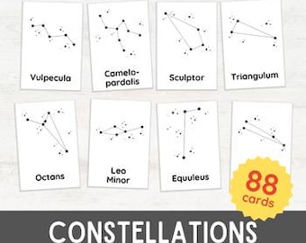 88 CONSTELLATIONS Flash Cards | Astronomy Homeschool 3 Part | Stars STEM Space Printable Flashcards | Simple Minimalist White Background