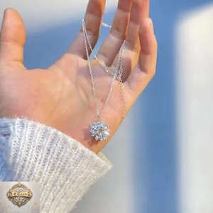 Sterling Silver Snowflake Necklace with Blue Gemstones - Winter Jewelry Gift