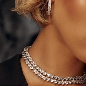 チョーカーネックレス、女性用ハートネックレス、ジルコンテニスチェーン、金と銀でメッキされたファッションジュエリー